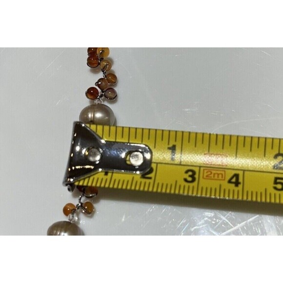 925 Sterling Light Grey Fresh Water Pearls/Wire Wrapped Carnelian Necklace 16in - Picture 9 of 9